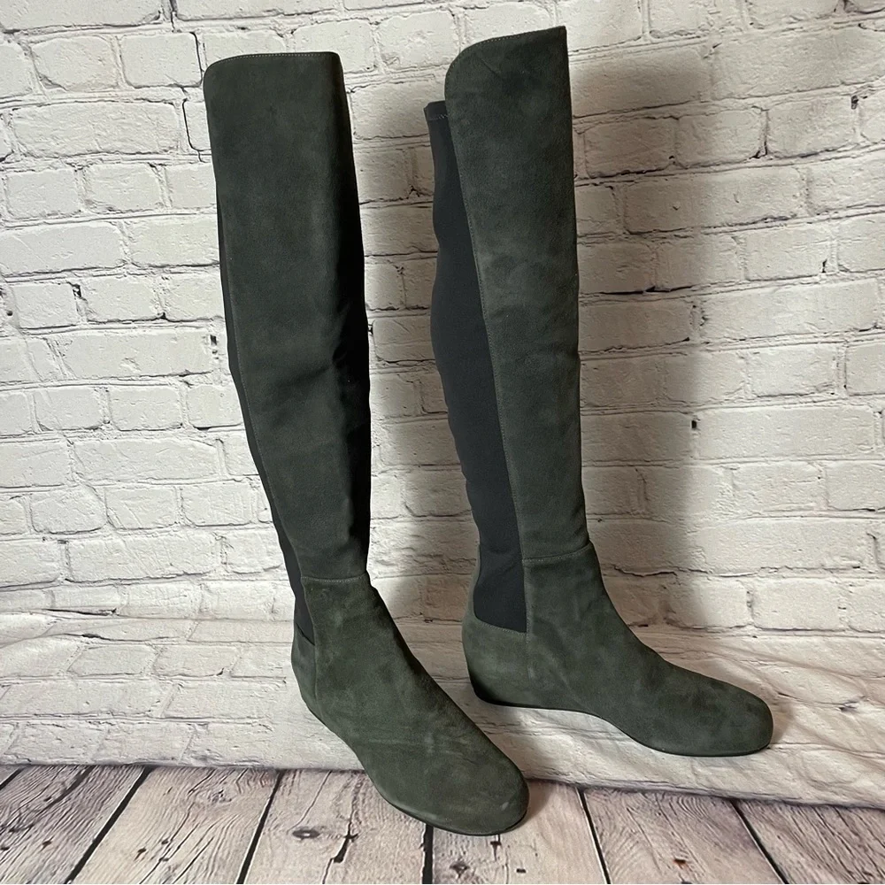New Stuart Weitzman Lander Over-the-knee Wedge Boots In Slate Size 8.5
